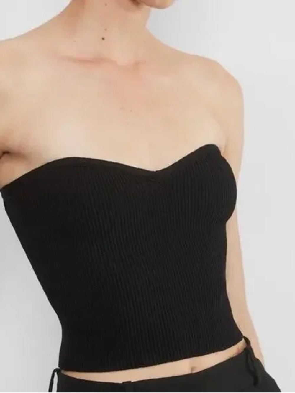 Aritzia Babaton Strapless Black Ribbed Crop Top